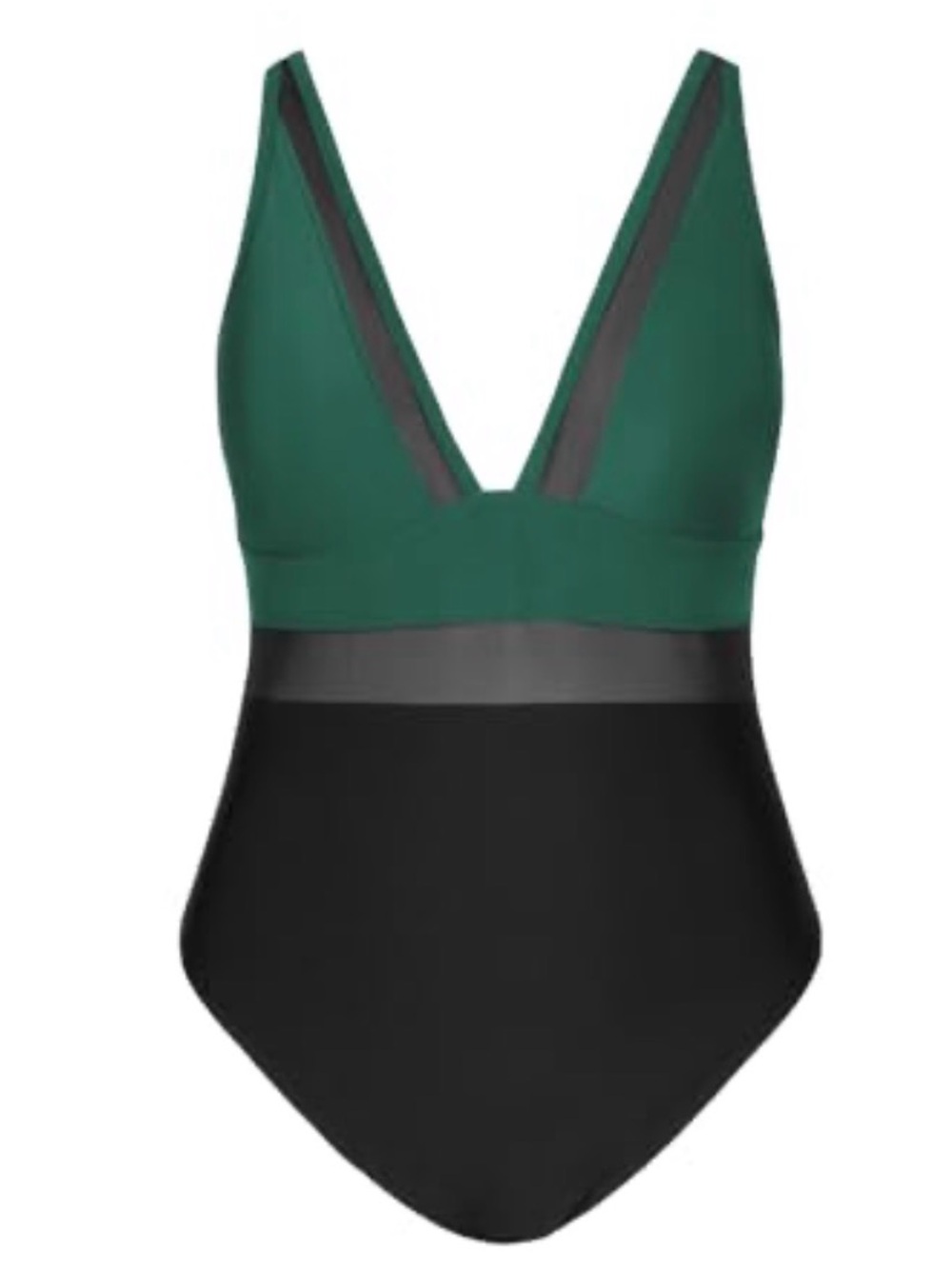 CUPSHE-Green & Black V-Neck One-Piece Swimsuit